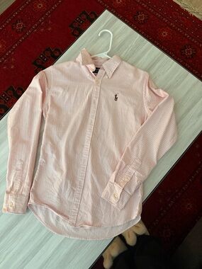Ralph Lauren Women’s Pink and White Striped Dress Shirt